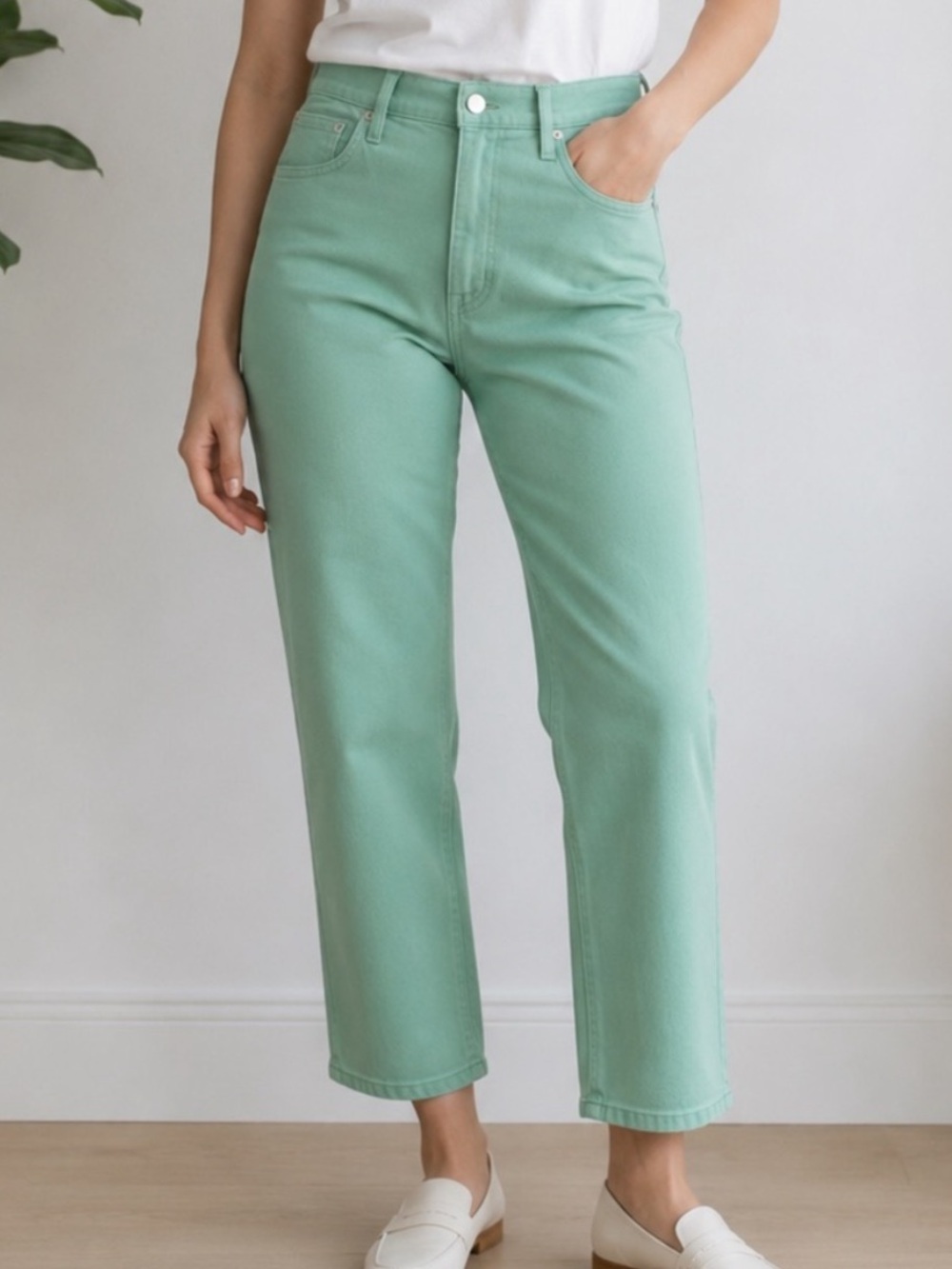 J. Crew Essential Straight Jeans Size 29 Garment Dye Green Crop Stretch